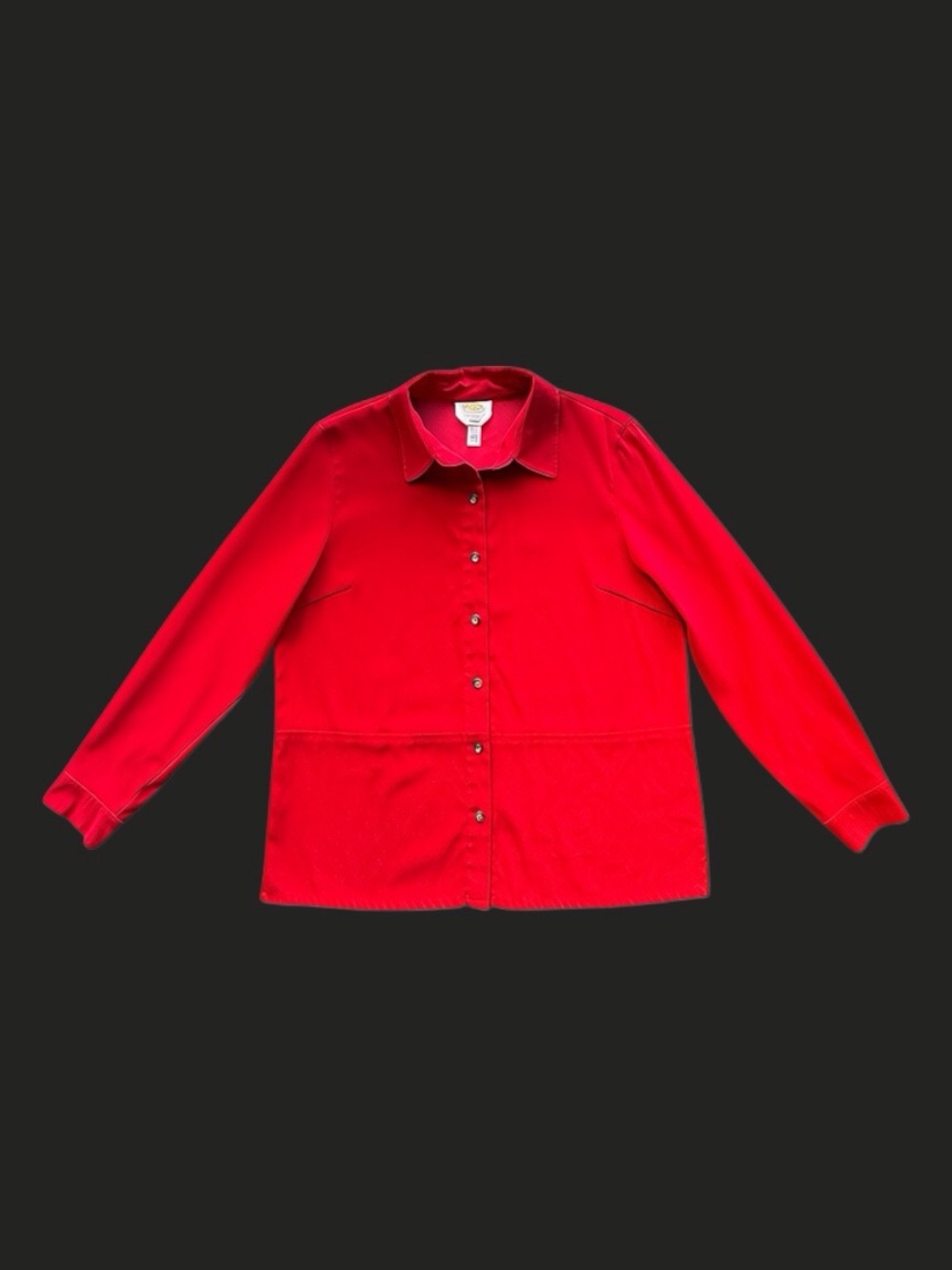 Talbots Stretch Vibrant Red Long Sleeve Collared Button-Front Shirt Size-L GUV